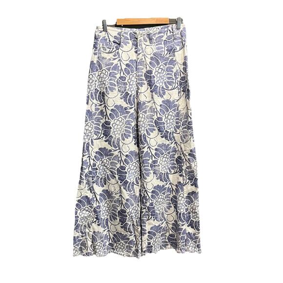 Pilcro White Blue Floral Cropped Wide Leg Flare Women's Jeans Size 29 - Picture 1 of 6
